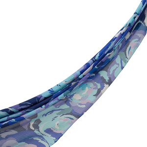 Navy Soulful Blooms Twill Silk Scarf - Thumbnail