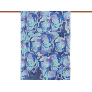 Navy Soulful Blooms Twill Silk Scarf - Thumbnail