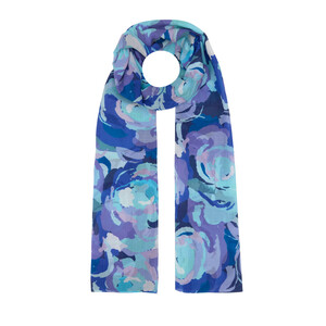 Navy Soulful Blooms Twill Silk Scarf - Thumbnail