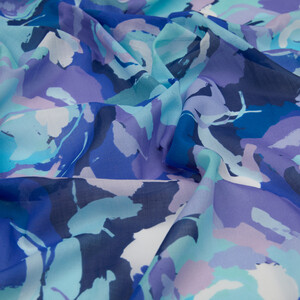 Navy Soulful Blooms Twill Silk Scarf - Thumbnail