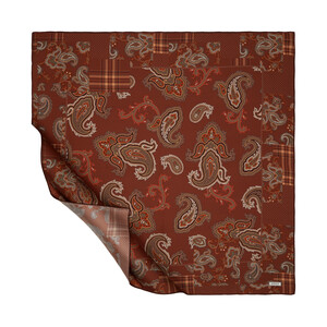 New Copper Patchwork Patterned Twill Silk Scarf - Thumbnail