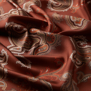 New Copper Patchwork Patterned Twill Silk Scarf - Thumbnail