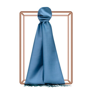 New Sky Blue Reversible Silk Scarf - Thumbnail