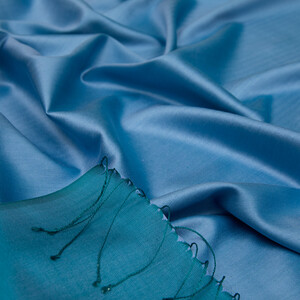 New Sky Blue Reversible Silk Scarf - Thumbnail