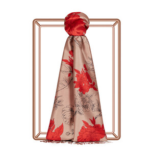 Nude Azalea Print Silk Scarf - Thumbnail