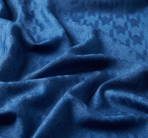 ipekevi - Ocean Blue Houndstooth Patterned Wool Silk Scarf (1)