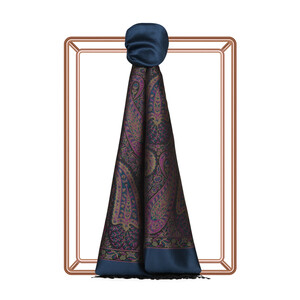 Ocean Blue Jacquard Hand Woven Prime Silk Scarf - Thumbnail