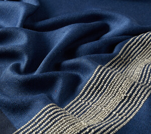 Ocean Blue Multi Stripe Wool Silk Scarf - Thumbnail