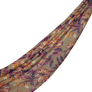 Oil Green Lily Print Wool Silk Scarf - Thumbnail