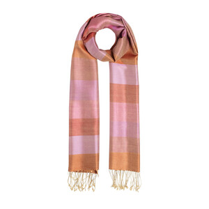 Orange Block Striped Reversible Silk Scarf - Thumbnail