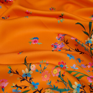 Orange Day Dream Twill Silk Scarf - Thumbnail