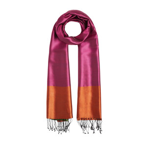 Reversible Wool Silk Scarf in Burgundy, Blue, Mauve & Gold Yellow