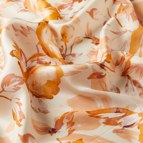 Peach Cream Soulful Blooms Twill Silk Scarf