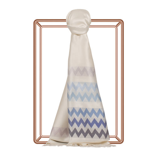 Pearl White Blue Zigzag Silk Scarf