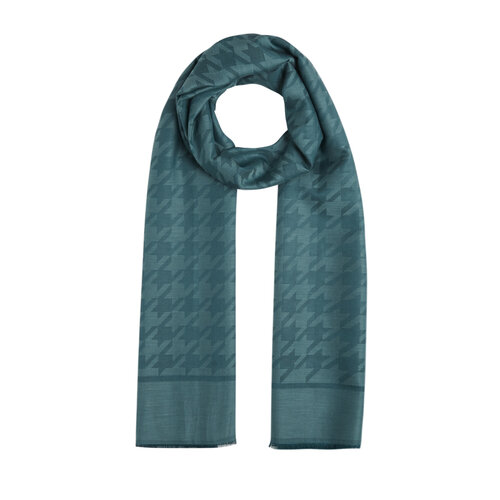 Petrol Green Houndstooth Cotton Silk Scarf