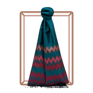 Petrol Zigzag Silk Scarf - Thumbnail