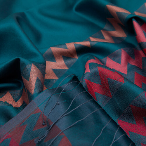 Petrol Zigzag Silk Scarf