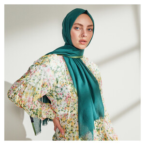 Pine Green Bordered Modal Silk Scarf - Thumbnail