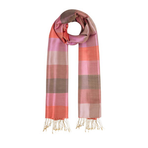 Pomegranate Flower Block Striped Reversible Silk Scarf - Thumbnail