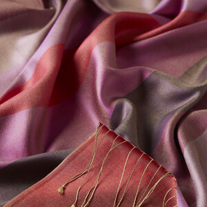 Pomegranate Flower Block Striped Reversible Silk Scarf - Thumbnail