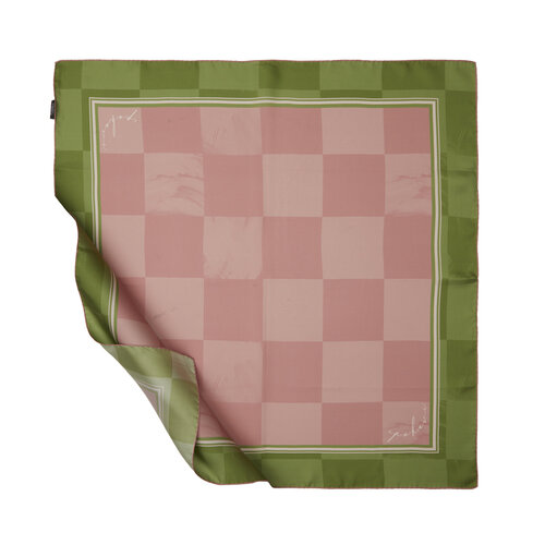 Powder Green Checkered Twill Silk Scarf