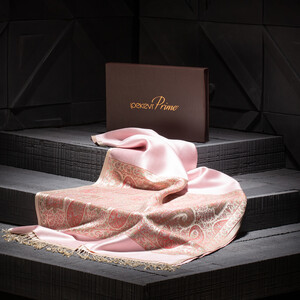 Powder Pink Jacquard Hand Woven Prime Silk Scarf - Thumbnail