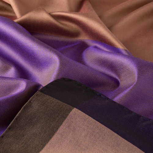 Purple Milky Brown Block Frame Silk Scarf