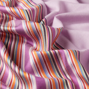 Purple Rainbow Striped Cotton Silk Scarf - Thumbnail