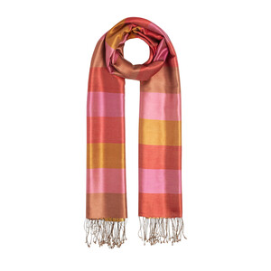 Rode Fuchsia Block Striped Reversible Silk Scarf - Thumbnail