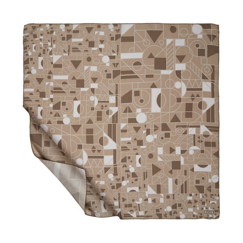 Sand Beige Mosaic Patterned Twill Silk Scarf