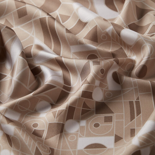 Sand Beige Mosaic Patterned Twill Silk Scarf