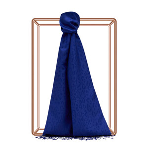 Sax Blue Leopard Jacquard Silk Scarf - Thumbnail