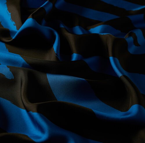 Sax Blue Macro Zebra Print Silk Twill Scarf