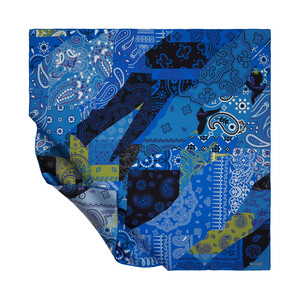 Sax Blue Patchwork Patterned Twill Silk Scarf - Thumbnail