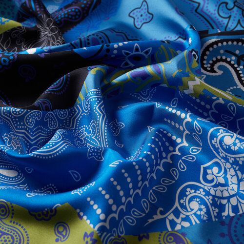 Sax Blue Patchwork Patterned Twill Silk Scarf