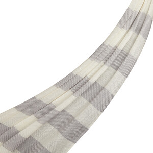 Silver Block Striped Linen Cotton Scarf - Thumbnail