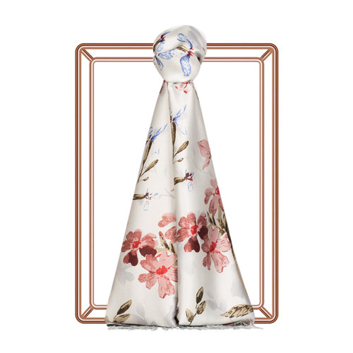 Silver Clover Garden Print Silk Scarf