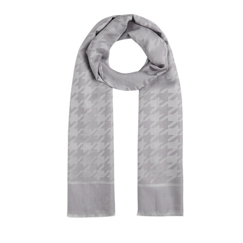 Silver Houndstooth Cotton Silk Scarf 