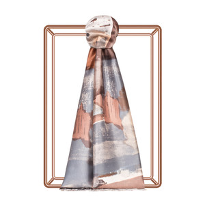 Silver Mink Brush Stroke Print Silk Scarf - Thumbnail