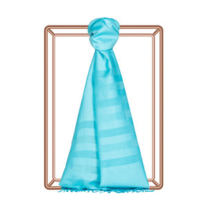 Turquoise Mono Striped Silk Scarf - Thumbnail