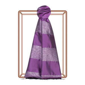 Violet Block Lurex Striped Silk Scarf - Thumbnail