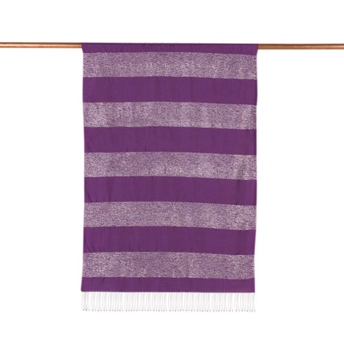 Violet Block Lurex Striped Silk Scarf