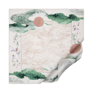 White Green Kyoto Garden Twill Silk Scarf - Thumbnail