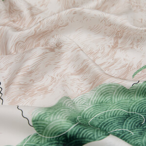 White Green Kyoto Garden Twill Silk Scarf - Thumbnail