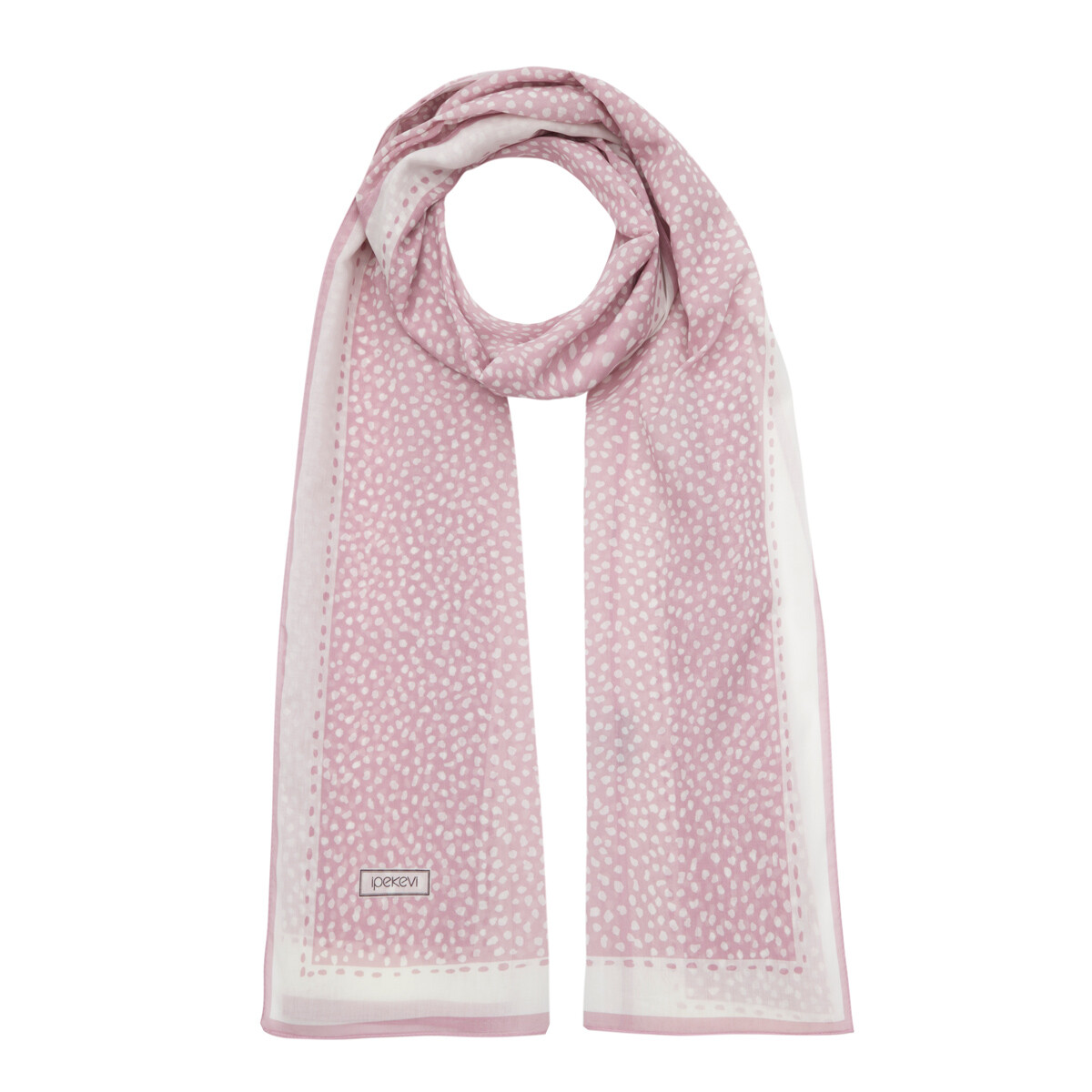 White Pink Polka-Dot Cotton Scarf | Ipekevi