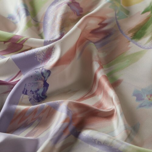 White Purple Crescent Twill Silk Scarf 