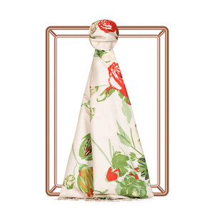 White Rose Print Silk Scarf - Thumbnail