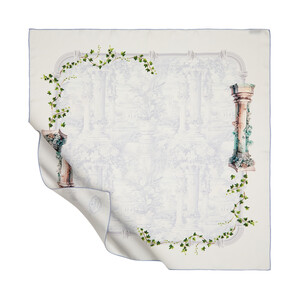 White The Garden of Juliet Twill Silk Scarf - Thumbnail