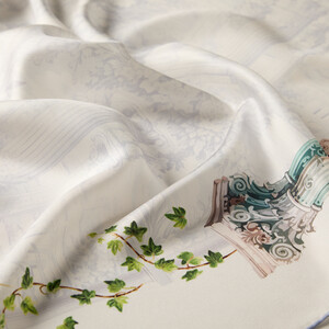 White The Garden of Juliet Twill Silk Scarf - Thumbnail