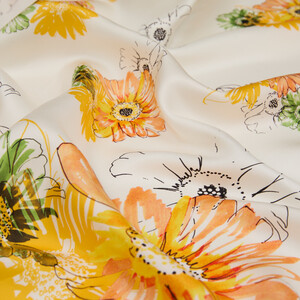 ipekevi - White Yellow Single Bloom Twill Silk Scarf (1)